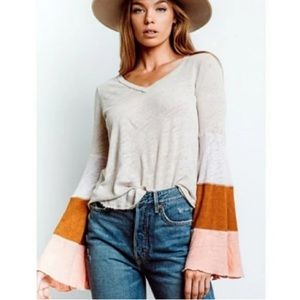 Free People Cream and Orange Bell Sleeve Blouse